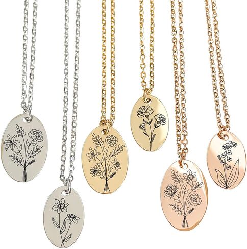 Mother's Day Birth Flower Name Necklace Personalized 18K Gold Plated Birth Month Flower Necklace Dainty Flower Necklace Custom Jewelry Birthday Gift for Women in Saudi Arabia