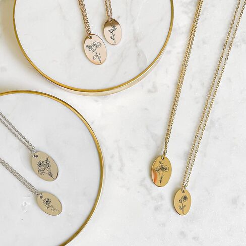Mother's Day Birth Flower Name Necklace Personalized 18K Gold Plated Birth Month Flower Necklace Dainty Flower Necklace Custom Jewelry Birthday Gift for Women in Saudi Arabia