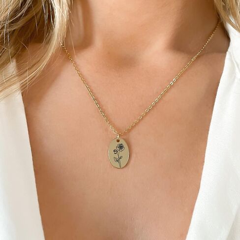 Mother's Day Birth Flower Name Necklace Personalized 18K Gold Plated Birth Month Flower Necklace Dainty Flower Necklace Custom Jewelry Birthday Gift for Women in Saudi Arabia