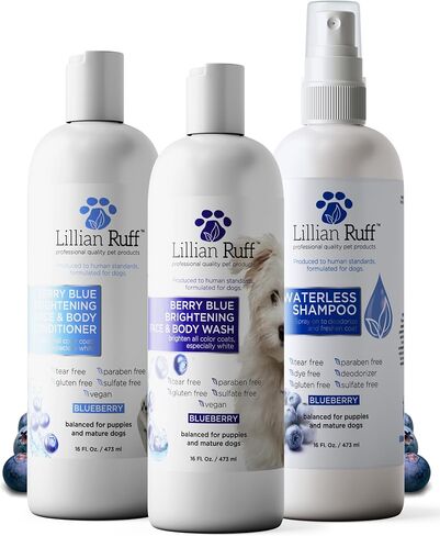 Lillian Ruff PRO Formula Berry Blue Brightening Pet Shampoo - Ultra-Hydrating Professional Whitening Dog Shampoo, Vivid Show-Quality Coat Enhancer, Tear Stain & Odor Eliminator With ProVitamin B5 16oz in Saudi Arabia