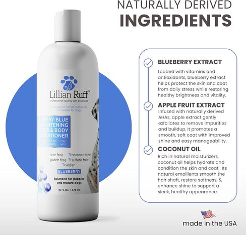 Lillian Ruff PRO Formula Berry Blue Brightening Pet Shampoo - Ultra-Hydrating Professional Whitening Dog Shampoo, Vivid Show-Quality Coat Enhancer, Tear Stain & Odor Eliminator With ProVitamin B5 16oz in Saudi Arabia