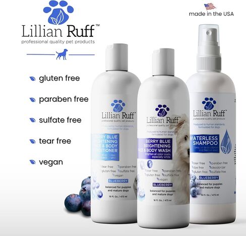 Lillian Ruff PRO Formula Berry Blue Brightening Pet Shampoo - Ultra-Hydrating Professional Whitening Dog Shampoo, Vivid Show-Quality Coat Enhancer, Tear Stain & Odor Eliminator With ProVitamin B5 16oz in Saudi Arabia