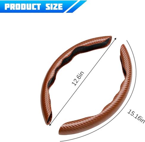 Carbon Fiber Car Steering Wheel Cover, Anti-Skid Breathable Leather Segmented Vehicle Steering Wheel Protecter, Comfortable Grip Automotive Interior Accessories, Universal Fit (Brown) in Saudi Arabia