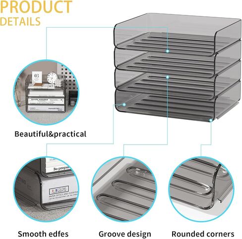 2-Tier Paper Tray Desk Organizer,Paper Organizer with a Pen Holder,Stackable Paper Tray,paper Organizer Paper Tray for File,Paper,Letter,Books,Paper Folder(Clear) in Kuwait