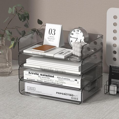 2-Tier Paper Tray Desk Organizer,Paper Organizer with a Pen Holder,Stackable Paper Tray,paper Organizer Paper Tray for File,Paper,Letter,Books,Paper Folder(Clear) in Kuwait