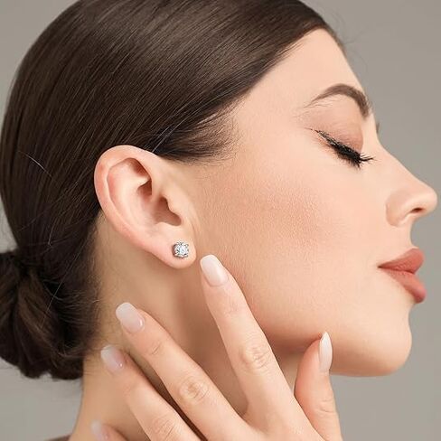 أقراط نسائية مستديرة رائعة من الفضة الإسترليني عيار 925، زركونيا مكعب مبهر، أقراط صغيرة منخفضة الحساسية، مجوهرات عصرية للنساء للارتداء اليومي، أفضل هدية لصديقتك أو عائلتك in Kuwait