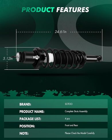 SCITOO - Front and Rear Complete Strut & Coil Spring Assembly Fits 2007-2012 for Dodge Caliber,2007-2010 for Jeep Compass,2007-2010 for Jeep Patriot with 172368 172367 172401 - Set of 4 in Saudi Arabia