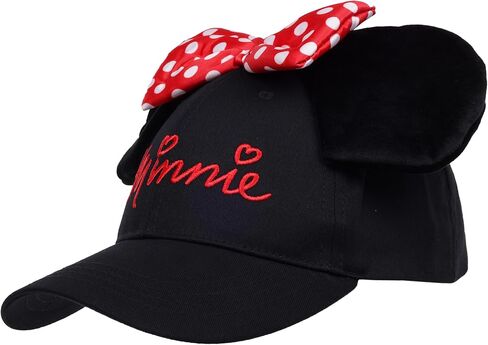 Disney Minnie Mouse Baseball Cap Hat, 3D Ears and Polka Dot Bow with Embroidered Script, Black/Red in Saudi Arabia