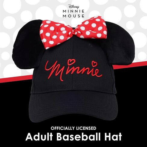 Disney Minnie Mouse Baseball Cap Hat, 3D Ears and Polka Dot Bow with Embroidered Script, Black/Red in Saudi Arabia