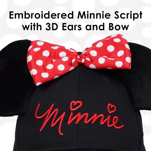 Disney Minnie Mouse Baseball Cap Hat, 3D Ears and Polka Dot Bow with Embroidered Script, Black/Red in Saudi Arabia