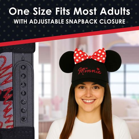 Disney Minnie Mouse Baseball Cap Hat, 3D Ears and Polka Dot Bow with Embroidered Script, Black/Red in Saudi Arabia