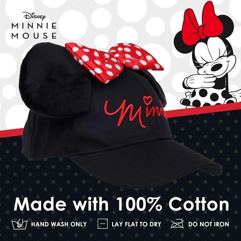 Disney Minnie Mouse Baseball Cap Hat, 3D Ears and Polka Dot Bow with Embroidered Script, Black/Red in Saudi Arabia