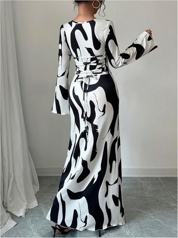Floerns Women's Graphic Bell Sleeve Long Dresses Square Neck Fishtail Evening Party Dresses in Saudi Arabia