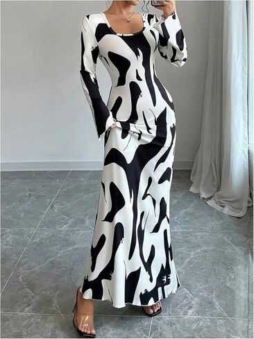 Floerns Women's Graphic Bell Sleeve Long Dresses Square Neck Fishtail Evening Party Dresses in Saudi Arabia