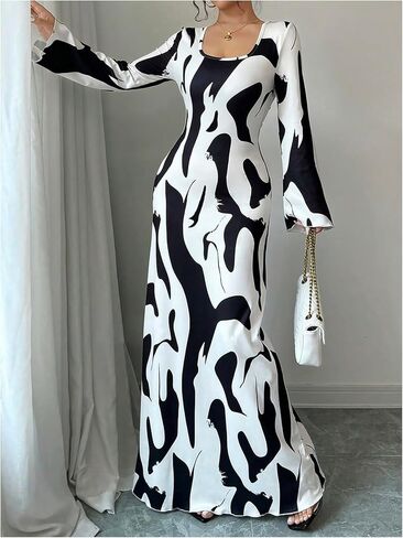 Floerns Women's Graphic Bell Sleeve Long Dresses Square Neck Fishtail Evening Party Dresses in Saudi Arabia