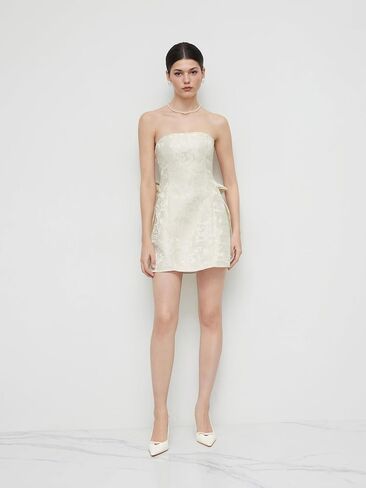 CIDER Mini Dress Bow Jacquard Tube Strapless A Line Party Homecoming Club Dress Collarless Neck in Saudi Arabia