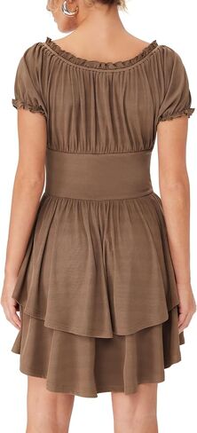 CIDER Womens Tiered Ruffle Mini Dress Square Neck Short Sleeve Casual Dresses in Saudi Arabia