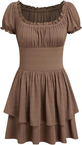 CIDER Womens Tiered Ruffle Mini Dress Square Neck Short Sleeve Casual Dresses in Saudi Arabia