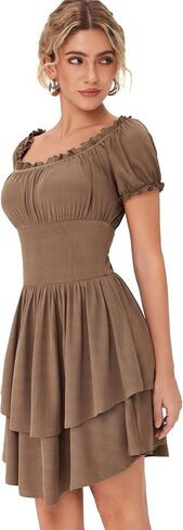 CIDER Womens Tiered Ruffle Mini Dress Square Neck Short Sleeve Casual Dresses in Saudi Arabia