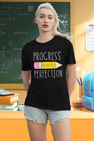 Teacher Shirt for Women Teach Teaching Tshirt Progress Over Perfection Teacher Tee Top in Kuwait