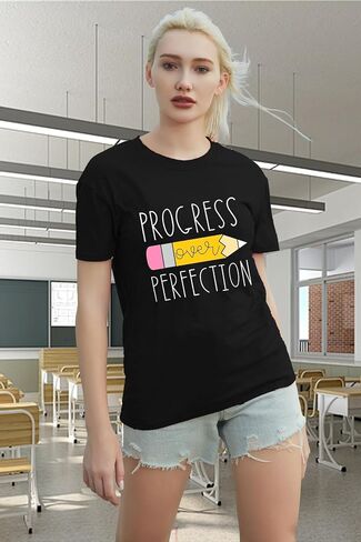 Teacher Shirt for Women Teach Teaching Tshirt Progress Over Perfection Teacher Tee Top in Kuwait