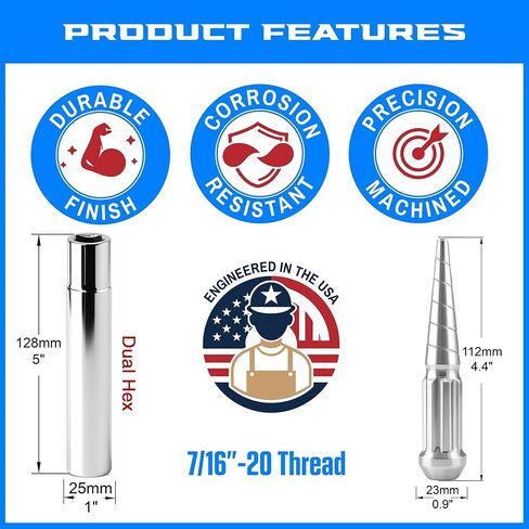 24 Pc Twisted Spline Spike Lug Nuts 7/16" Chrome for Chevy Belair Corvette 68-82 Impala Caprice 77-87 El Camino 64-81 in Saudi Arabia