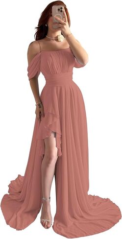 Off The Shoulder Chiffon Bridesmaid Dresses Spaghetti Straps Corset A-Line Black Formal Dress with Slit in Saudi Arabia
