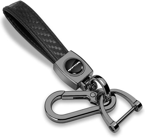 iPick Image for Ford F-150 Raptor Logo in Black on Real Carbon Fiber Loop-Strap Dark Gunmetal Hook Key Chain in Saudi Arabia
