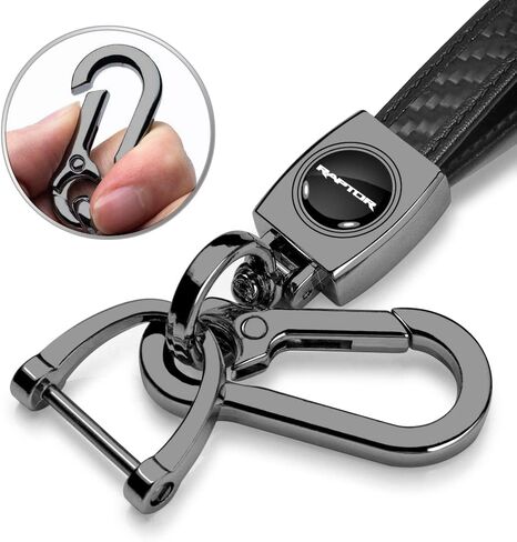 iPick Image for Ford F-150 Raptor Logo in Black on Real Carbon Fiber Loop-Strap Dark Gunmetal Hook Key Chain in Saudi Arabia