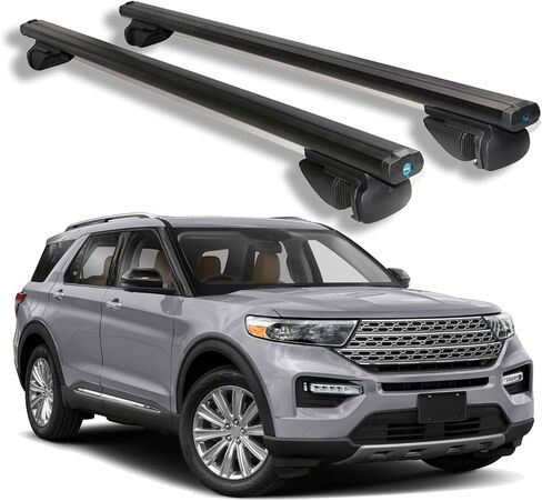 قضبان متقاطعة لحامل السقف قابلة للقفل لسيارة Ford Explorer 2020 2021 2022 2023 2024 2025، قضبان سقف من الألومنيوم شديدة التحمل مضادة للسرقة وقضبان عرضية على السطح وقضبان حمل الأمتعة، فضي in Saudi Arabia