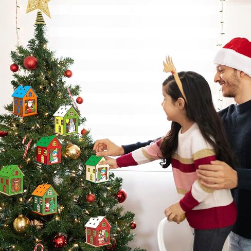 Fennoral 7 حزمة خشبية عيد الميلاد منزل الحرفية عدة للأطفال تجعلك تملك 3D عيد الميلاد منزل عدة DIY الطلاء عيد الميلاد DIY الفن الحرفية لعيد الميلاد الفن Projiect عيد الميلاد حزب الديكور in Kuwait