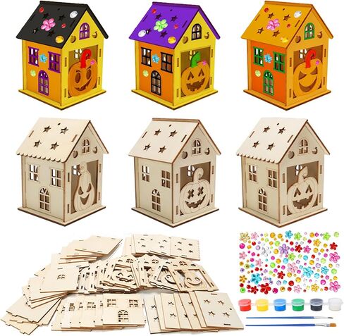 Fennoral 7 Pack Wooden Christmas House Craft Kit for Kids Make You Own 3D Christmas House Kit DIY Paint Christmas DIY Art Craft for Christmas Art Projiect Christmas Party Decoration in Kuwait