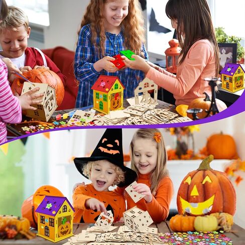 Fennoral 7 Pack Wooden Christmas House Craft Kit for Kids Make You Own 3D Christmas House Kit DIY Paint Christmas DIY Art Craft for Christmas Art Projiect Christmas Party Decoration in Kuwait