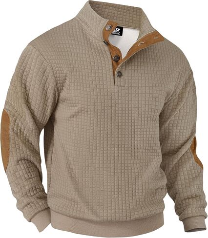 Men's Stand Collar Sweatshirt Vintage Fleece 1/4 Button Pullover (S-2XL) in Saudi Arabia