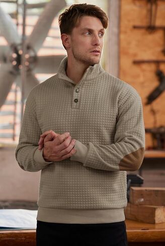 Men's Stand Collar Sweatshirt Vintage Fleece 1/4 Button Pullover (S-2XL) in Saudi Arabia