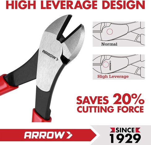 ARROW 7" High Leverage Diagonal Cutting Pliers, Heavy Duty Wire Cutters with Comfortable Grip, Side Cutters for Cutting Wires in Kuwait
