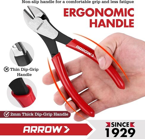 ARROW 7" High Leverage Diagonal Cutting Pliers, Heavy Duty Wire Cutters with Comfortable Grip, Side Cutters for Cutting Wires in Kuwait