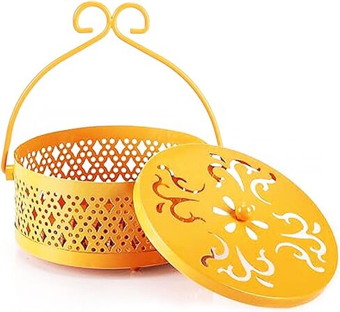 Iron Mosquito Coil Holder, Round Fireproof Metal Incense Coil Holder, Retro Portable Hanging Incense Coil Holder with Lid and Handle, Suitable for Home, Camping and OfficeUse (Bronze) in Saudi Arabia