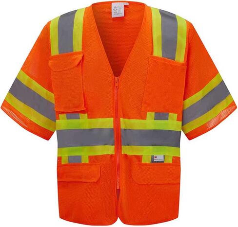 SV5400, ANSI/ISEA Class 3, High Vis Mesh Safety Vest, 3M Reflective w/Yellow binding, 7 Pockets, Neon Orange in Saudi Arabia