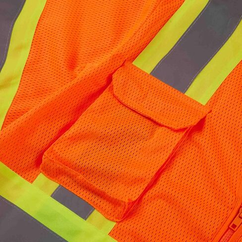 SV5400, ANSI/ISEA Class 3, High Vis Mesh Safety Vest, 3M Reflective w/Yellow binding, 7 Pockets, Neon Orange in Saudi Arabia