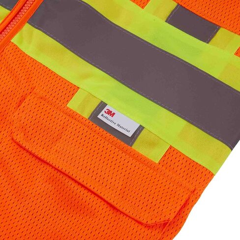 SV5400, ANSI/ISEA Class 3, High Vis Mesh Safety Vest, 3M Reflective w/Yellow binding, 7 Pockets, Neon Orange in Saudi Arabia