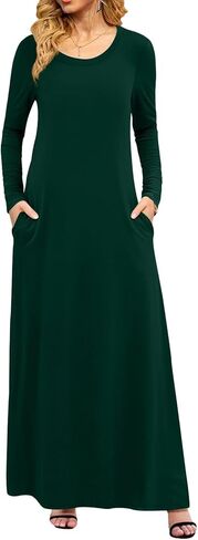 فساتين نسائية طويلة الأكمام طويلة بياقة دائرية فساتين أساسية طويلة غير رسمية مع جيوب in Kuwait