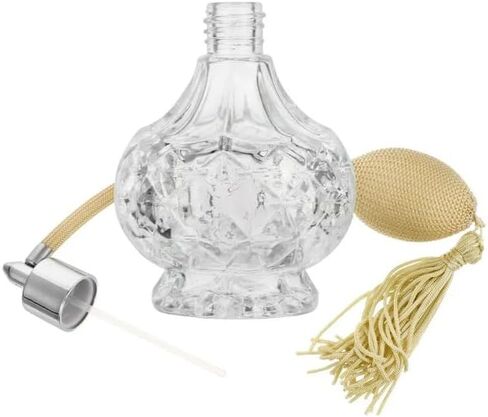 100ml Clear Crystal Vintage Style Perfume Bottle Long Spray Tassels Atomizer Pump Refillable Glass Bottles Lady Makeup Tool (Gold) in Kuwait
