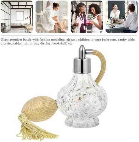 100ml Clear Crystal Vintage Style Perfume Bottle Long Spray Tassels Atomizer Pump Refillable Glass Bottles Lady Makeup Tool (Gold) in Kuwait