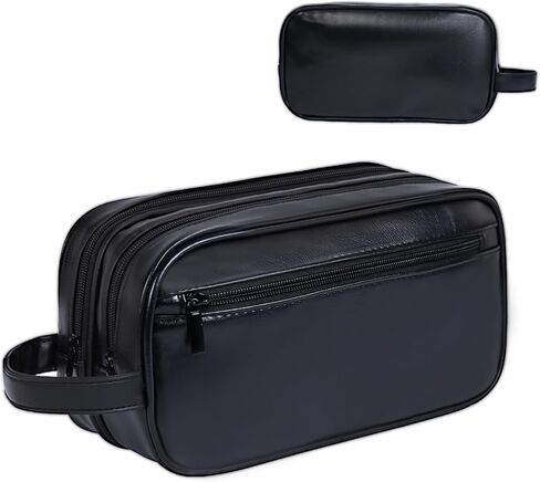 Mens travel toiletry bag, Gift For Men，PU Leather Water Resistant Cosmetic Bag Dopp Kit Shaving Pouch with Large Capacity for Toiletries Accessories(Black) in Saudi Arabia