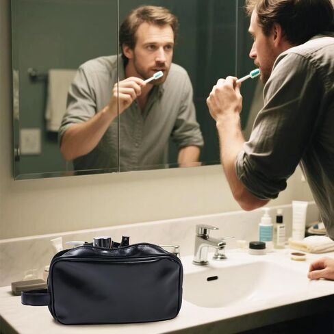 Mens travel toiletry bag, Gift For Men，PU Leather Water Resistant Cosmetic Bag Dopp Kit Shaving Pouch with Large Capacity for Toiletries Accessories(Black) in Saudi Arabia