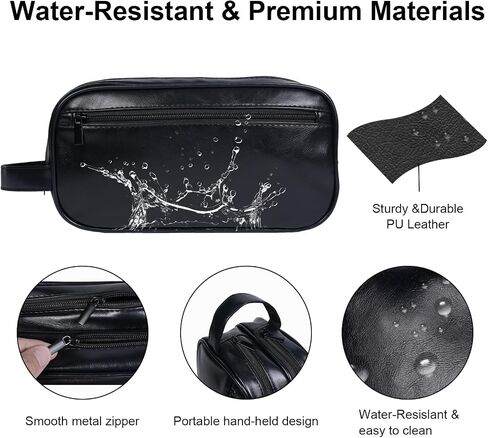 Mens travel toiletry bag, Gift For Men，PU Leather Water Resistant Cosmetic Bag Dopp Kit Shaving Pouch with Large Capacity for Toiletries Accessories(Black) in Saudi Arabia