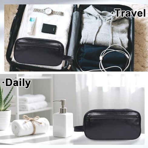 Mens travel toiletry bag, Gift For Men，PU Leather Water Resistant Cosmetic Bag Dopp Kit Shaving Pouch with Large Capacity for Toiletries Accessories(Black) in Saudi Arabia