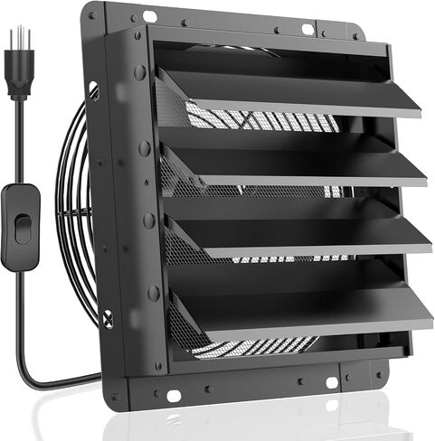 مروحة علية HG Power مقاس 12 بوصة مزودة بمنظم حرارة، ومروحة عادم مصراع 971 CFM مع جهاز تحكم ذكي في درجة الحرارة والرطوبة، ومروحة دفيئة مثبتة على الحائط مع محرك EC للمرآب وتهوية السقيفة، باللون الأسود in Kuwait