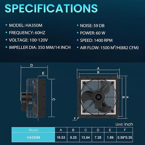 مروحة علية HG Power مقاس 12 بوصة مزودة بمنظم حرارة، ومروحة عادم مصراع 971 CFM مع جهاز تحكم ذكي في درجة الحرارة والرطوبة، ومروحة دفيئة مثبتة على الحائط مع محرك EC للمرآب وتهوية السقيفة، باللون الأسود in Kuwait